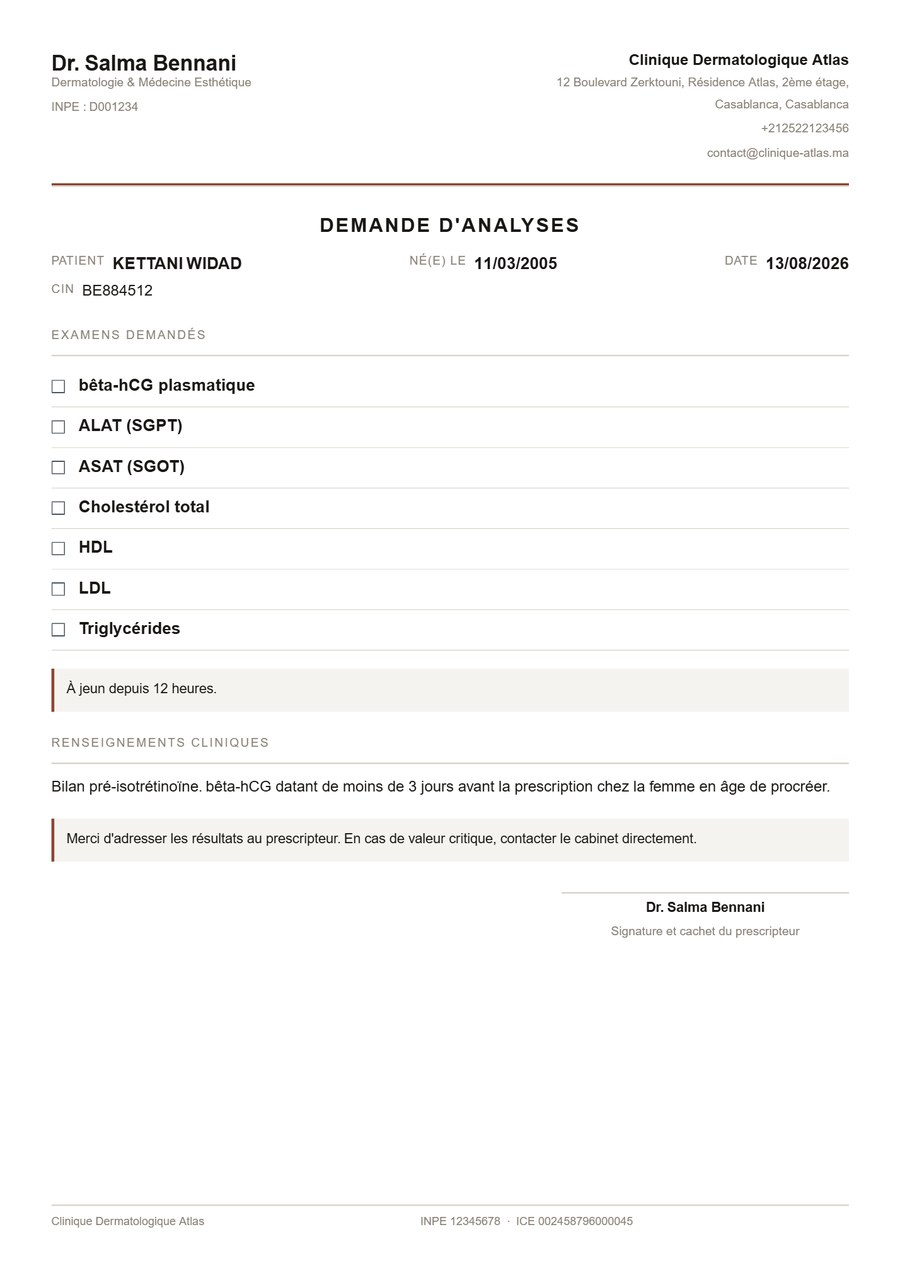 Demande d'analyses imprimée